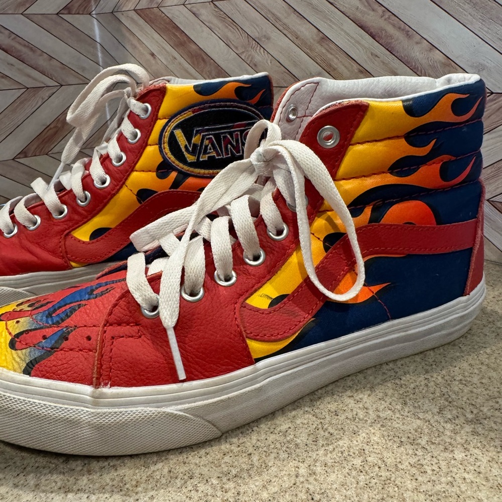 Vans Red and Blue Flame High-Tops